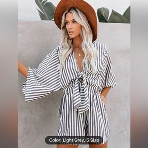 Striped tie front romper